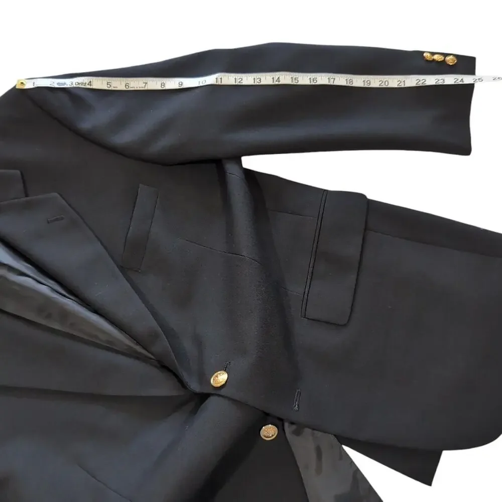 Gianelli Blazer Jacket Men's Size 44R Black Gold Buttons Polyester Wool‎ Blend